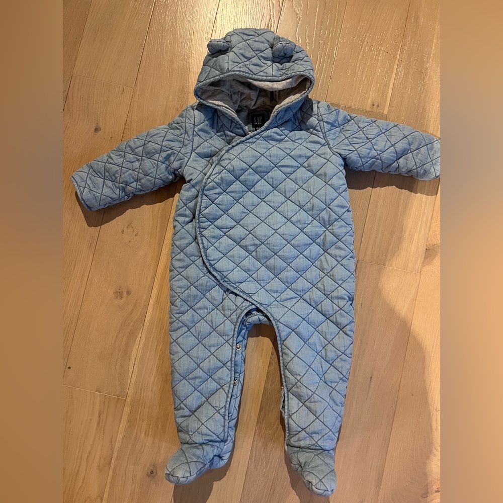 NWOT GAP Quilted Blue Hooded Baby One-Piece Snowsuit